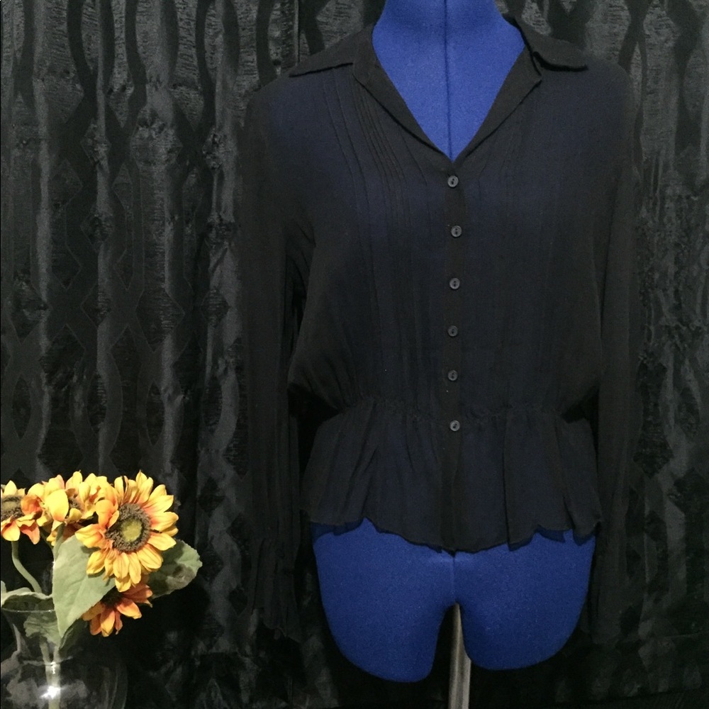 S.L.B. black sheer button down 100% silk